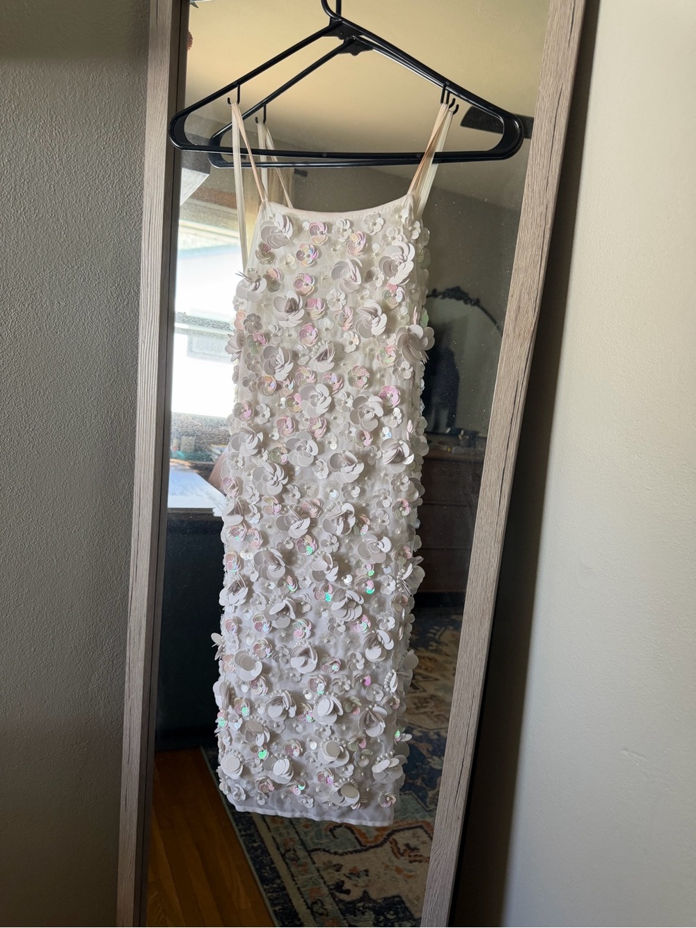 ASOS Cream Mini Dress with 3D Floral Appliqués and Iridescent Sequins